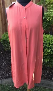 EILEEN FISHER Tunic Guava Mandarin Button Down Sleeveless Sz M NWT - Picture 1 of 8