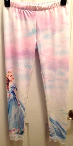 Disney Leggings Cinderella Movie Themed Ankle Size 12 Elastic Waist Lace Trim - Picture 1 of 8