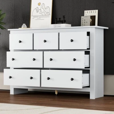 White Chest of Drawers 7 Drawer Storage Cabinet Sideboard for Living Room - image 1 of 4