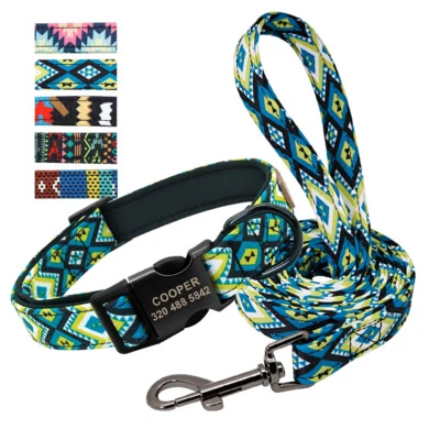 Personalized Tribal Dog Collar and Leash Engraved Buckle Tag Customized ID Boxer - Image 1 of 4