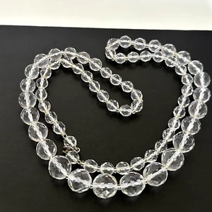 Vintage Clear Round Faceted Rock Crystal Graduated Beaded Ladies Necklace 30" - Picture 1 of 8