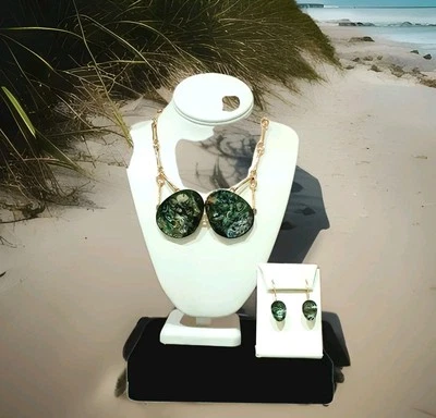 RLM Robert Lee Morris Soho Collar Pendientes Tono Dorado 2 Grandes Abulón Colgantes F5 Foto 1 de 4