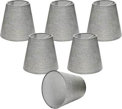 Set of 6 Gray Linen Clip-On Chandelier Lamp Shades Empire for E12 Candelabra - Image 1 of 4