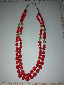 Kette Vintage rote Perlen rote Steine silber gold 57 cm sehr gut gebraucht - Bild 1 von 6