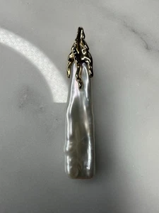 14K Gold Barock Biwa Süßwasser Perle Brutalist Surreal Anhänger Halskette - Bild 1 von 15