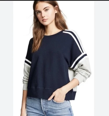 Moletom Joie Macrina azul marinho/cinza color block French Terry pulôver tamanho pequeno - Imagem 1 de 4