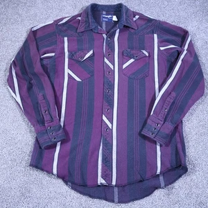 Wrangler X-Long Tails Shirt Mens 17.5 Purple Flannel Striped Western Pearl Snap - Picture 1 of 14