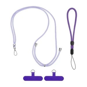 Cordons de Téléphone 2Pcs - 1Pcs 30" Sangle de Cou, 1Pcs Bracelet avec Pad, Violet - Photo 1/7