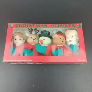 Vintage Christmas Hand Puppet Set In Original Box Santa Reindeer Snowman Angel - Picture 1 of 12