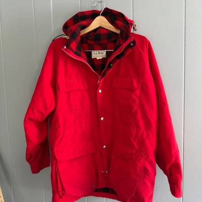 Vintage L.L. Bean Baxter State Parka Red Buffalo Plaid Wool Lined Jacket USA L - Image 1 of 4