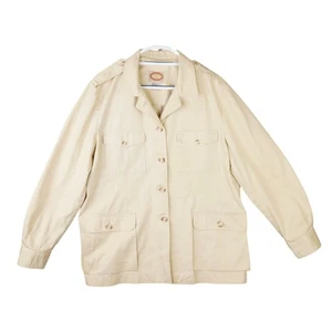 VTG Banana Republic Safari Jacket Size L Field Coat Ivory Shacket Cotton Khaki - Picture 1 of 18