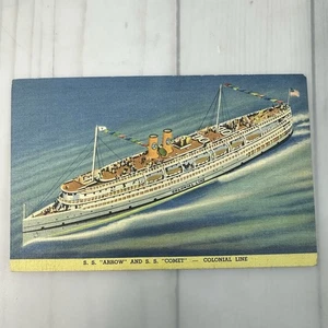 S.S Arrow and S.S. Comet Colonial Line Ship Postcard Linen #2 - Picture 1 of 4