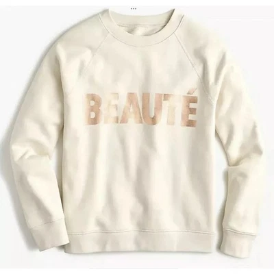 J CREW Beaute Sweatshirt Graphic Foil Sweatshirt Top Cream Metallic sz XS Glam - Image 1 of 4