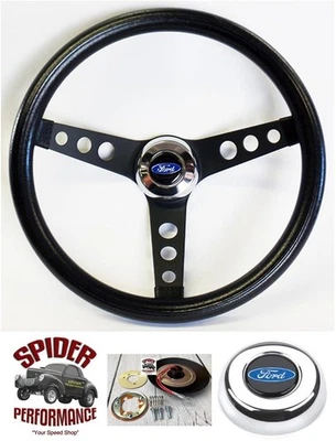 Volante pickup Bronco II Ranger 1989-94 azul ovalado 13 1/2" clásico negro Foto 1 de 4