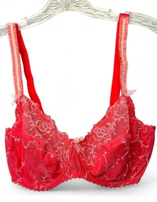 PRIMA DONNA LADIES BRA red lace balconnet underwire eu 75 uk 34 white floral - Image 1 of 4