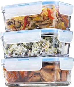 Airtight Glass Food Storage Containers with Lids - 3 Pack Freezer to Oven Safe - Picture 1 of 6