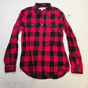 Old Navy Mens Medium Tall Red Black Plaid Flannel Shirt Long Sleeve Pre-owned - Picture 1 of 12