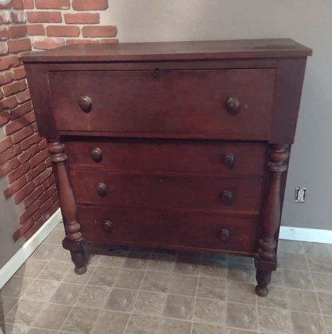 Antique American Empire 4 Drawer Mahogany Chest, Dresser, c1860 Cover