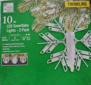 Home Accents 10 inch Cool White LED Twinkling Snowflake Lights 3-Pack - Picture 1 of 6
