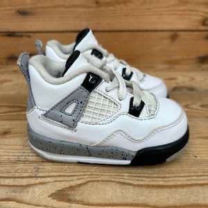 Nike Shoes Baby UK 3.5 Air Jordan 4 Retro White Cement Basketball Trainers - Picture 1 of 13