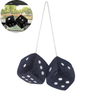 2Pcs Car Black & White Soft Spotty Furry Fluffy Hanging Mirror Dice Fuzzy Decor - Afbeelding 1 van 7