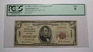 $5 1929 San Jacinto California CA National Currency Bank Note Bill! #7997 PCGS - Picture 1 of 4