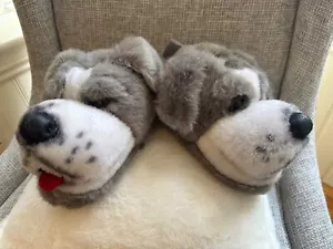 Husky Dog plush Happy Feet slippers kids - Picture 1 of 10