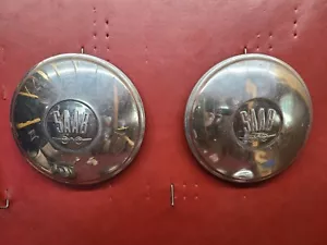 1960-1975 Saab Sonett 99 95 Dog Dish Poverty Hubcap 10" PAIR Vintage Antique - Picture 1 of 9