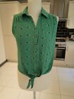 Henry Holland Top, tie waist, green with divers pattern & spots, Size 12, button