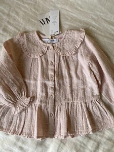NEW ZARA BABY GIRL PINK COTTON SWISS DOTTED RUFFLE COLLAR BLOUSE 12-18M - Picture 1 of 8