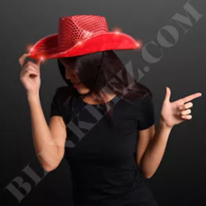 CAPPELLO DA COWBOY ROSSO PAILLETTES ILLUMINATO - DIVERTIMENTO COUNTRY! - Foto 1 di 4