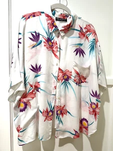 Marsha Furst 2x Hawaiian Floral Shirt Top Short Sleeve Rayon White Multi-color - Picture 1 of 5