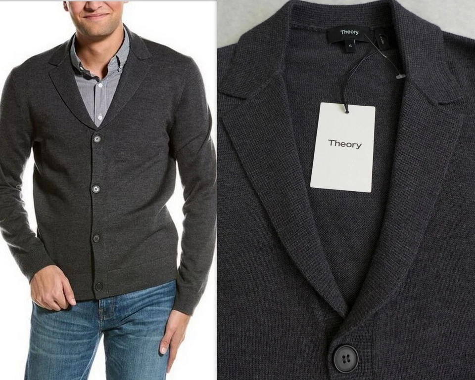 THEORY Merino Wool CashWool MILO Cardigan Sweater Men XL Pestle Melange