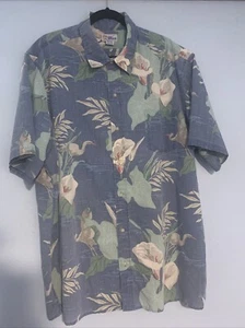 VNC Reyn Spooner Vintage Hawaiian Aloha Shirt Blue Japanese Cranes Floral 3XL - Picture 1 of 4