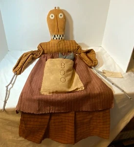 HANDMADE in NY “Jackie & Boo” Halloween Primitive Doll 36” Tall JOL w/ Cat OOAK - Picture 1 of 10