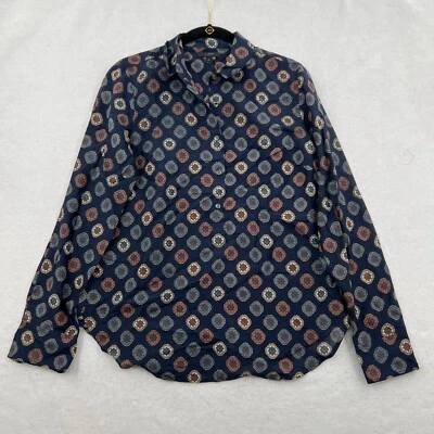 Camisa feminina J Crew manga comprida colarinho botão para cima estampa gráfica azul tamanho 4 - Imagem 1 de 4