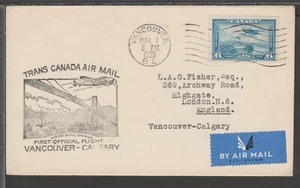 ✔️ CANADA RARA COPERTINA POSTA AEREA 1939. PRIMO VOLO VANCOUVER - CALGARY - Foto 1 di 1