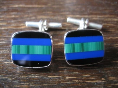 geschmackvolle Manschettenknöpfe Onyx Malachit lapislazuli 925er Silber handmade - Bild 1 von 3