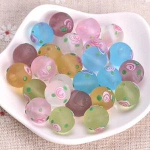 10pcs 12mm Handmade Flower Matte Lampwork Glass Loose Beads For Jewelry Making - Picture 1 of 9