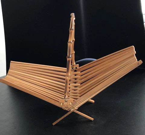 Vintage Mid Century Folding Bamboo Basket Collapsible Fruit Bowl Wooden Handle Cover