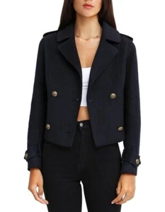 NWT Belle & Bloom Better Off Military Navy Blue Wool Cropped Peacoat Jacket M - Picture 1 of 9