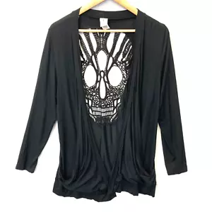 Libian Lightweight Skull Cardigan Top Womens 1X XL Black Stretch Goth Emo Punk - Picture 1 of 11