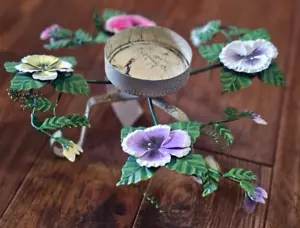 Aunt Sophies Metal Flower Purple Pansy's Candle Holder - Picture 1 of 5