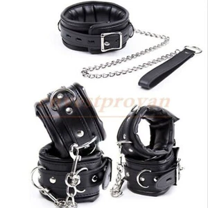 Pu Leather Black Padded Handcuffs Ankle Cuffs Neck Collar Restraints Couple BDSM - Bild 1 von 29