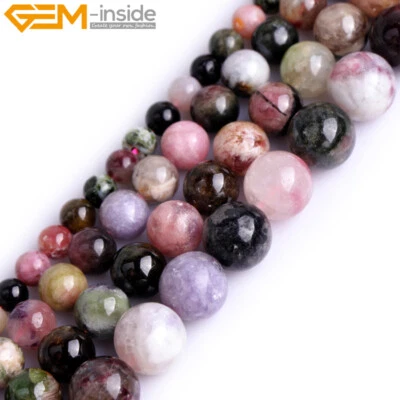Natural Gemstone Multicolor Tourmaline Round Loose Beads For Jewellery Making GK - Image 1 of 4