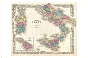 KARTE von SÜDITALIEN Poster - Sizilien, Sardinien und MALTA Sammler 20x30 - Bild 1 von 1