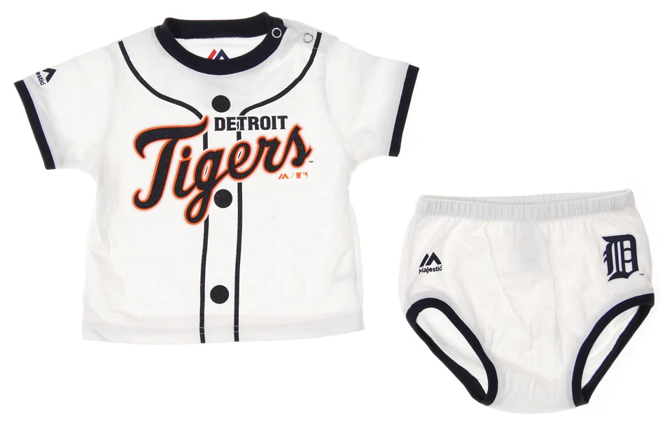 Majestic MLB Infants Detroit Tigers Jugador Camiseta e Inferior Set, Blanco Foto 1 de 3