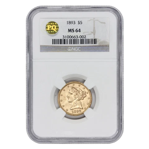 1893 $5 Gold Liberty Head NGC MS64 PQ Approved Philadelphia Minted Goin Cover