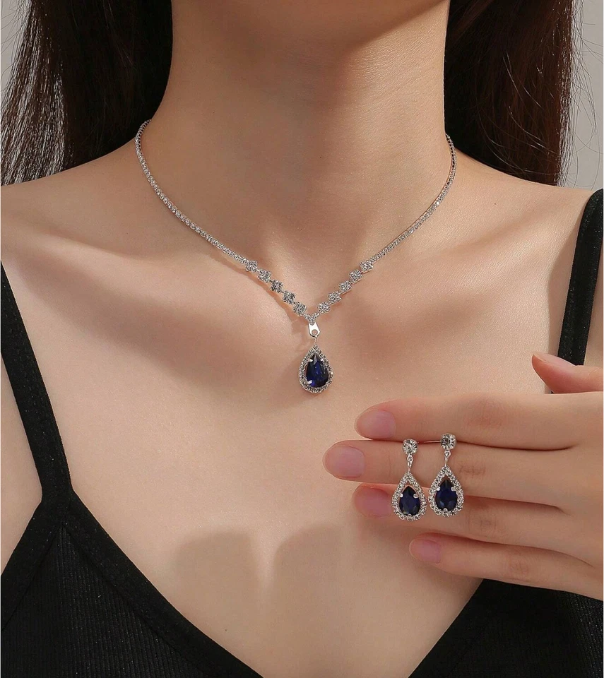 Collar de diamantes de imitación para mujer pendientes colgantes cadena nuevo regalo joyería de moda Foto 1 de 4