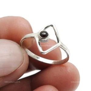 Garnet Stone 925 Silver Artisan Band Root Chakra Anniversary Ring Size Q - Picture 1 of 8